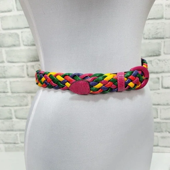 Vintage 90s Express Compagnie Intl Womens L Colorful Bright‎ Braided Waist Belt - Picture 4 of 8